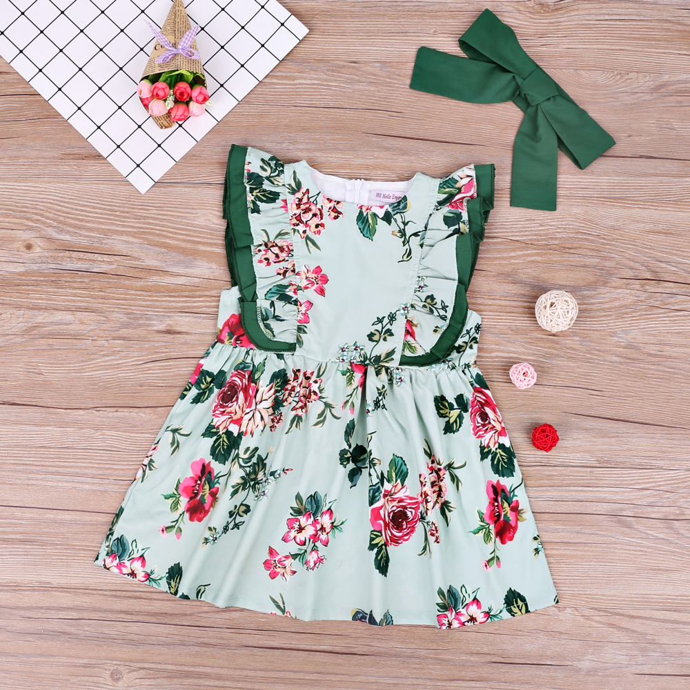 

Ruffle-sleeve Floral Print Dress and Headband Set