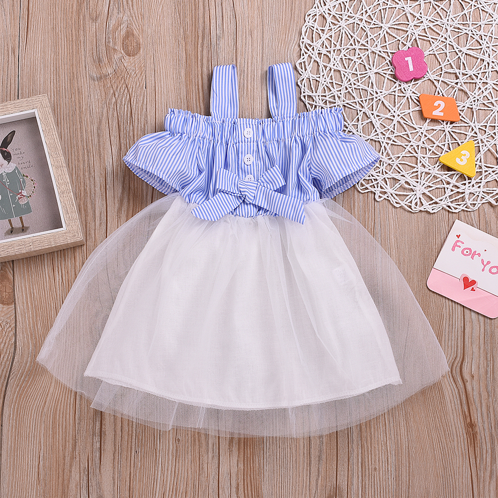 

Striped Bowknot Decor Tulle Dress
