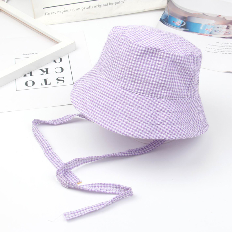 

Baby / Toddler Girl Strap Design Plaid Sun Bucket Hat