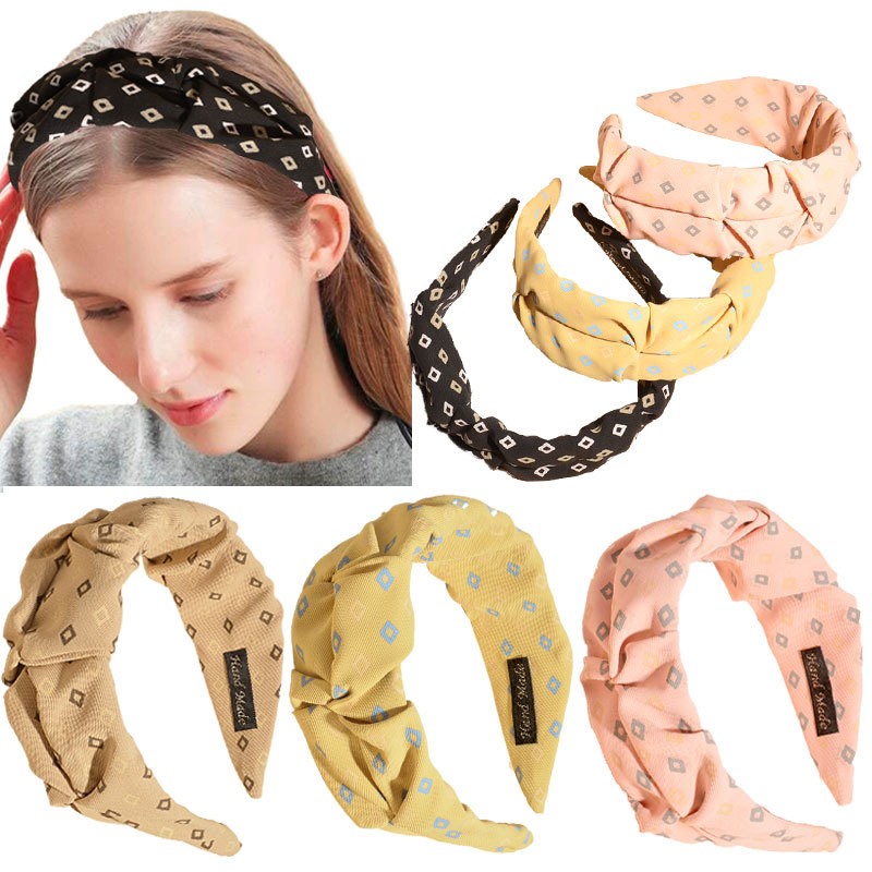 

Pleated Geometric Print Headband Wide Size Headband Girls Accessories