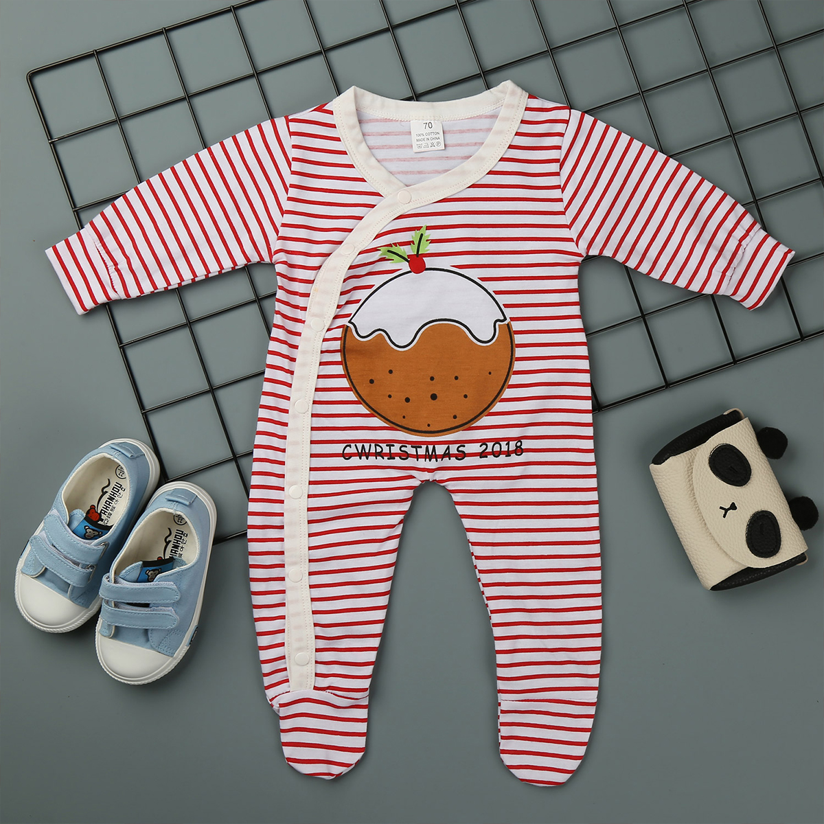 

Baby Christmas Circle Striped Jumpsuit
