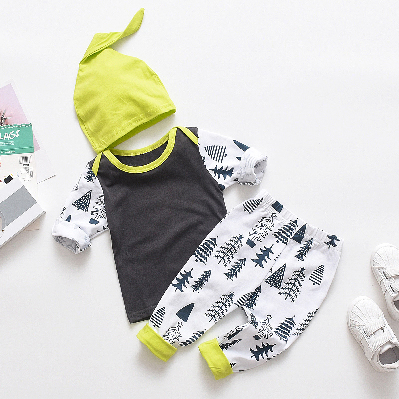 

3-piece Baby / Toddler Christmas Tree Print Long-sleeve Top and Pants with Hat Set