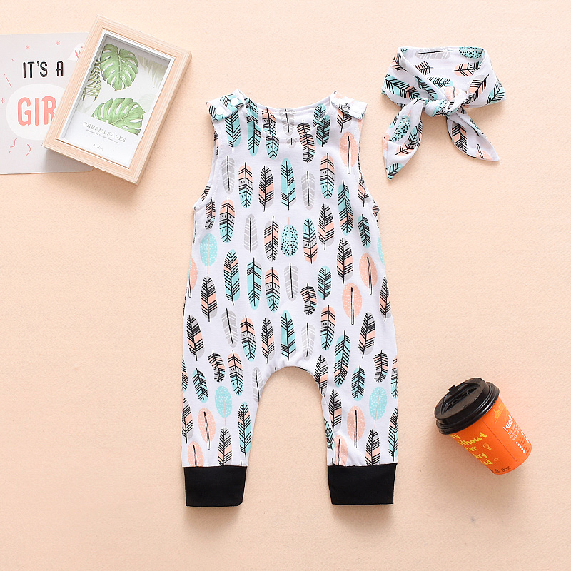 

2-piece Baby Leaf Allover Sleeveless Jumpsuit and Headband