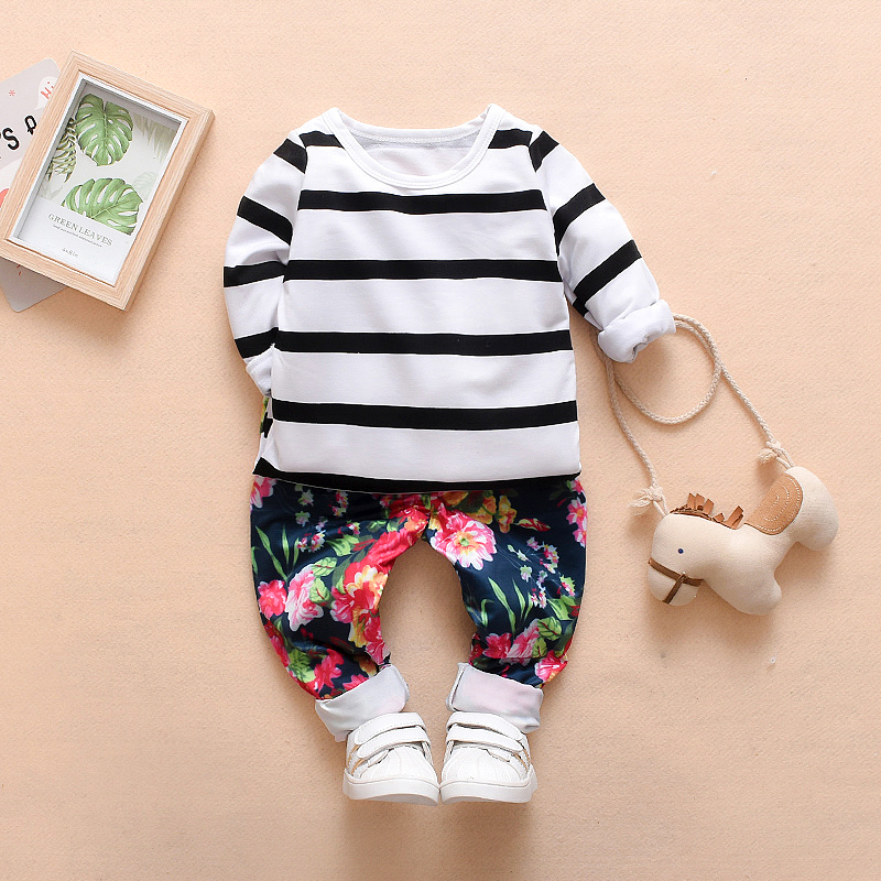 

Baby / Toddler Striped Long-sleeve Top and Floral Pants Set