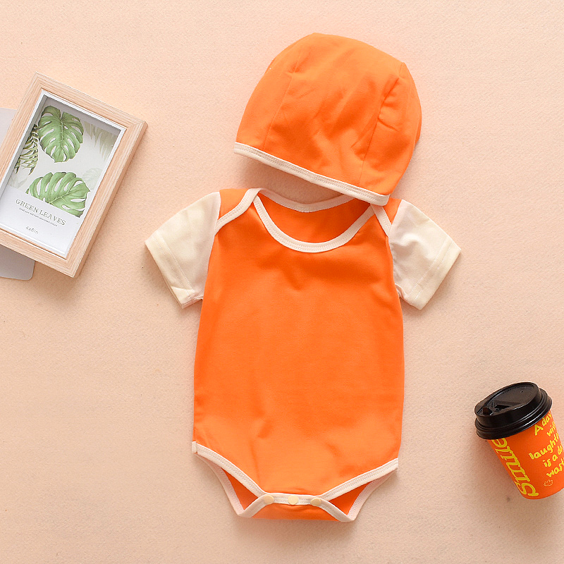 

2-piece Baby Solid Short-sleeve Romper and Hat