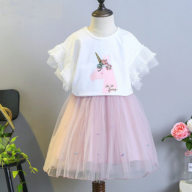 

Cute Unicorn Print Tee and Tulle Skirts Set for Toddler Girl and Girl