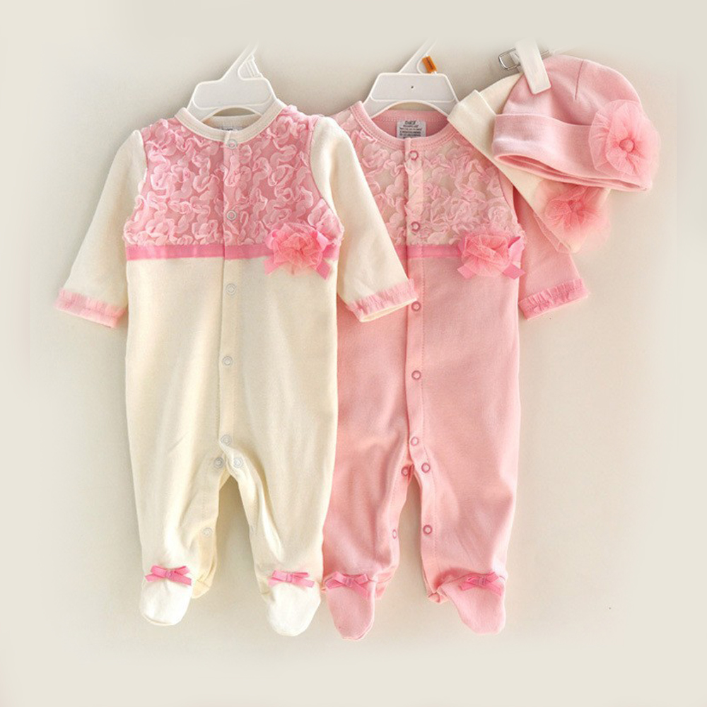 

Baby Lace Decor Footie Jumpsuit and Hat