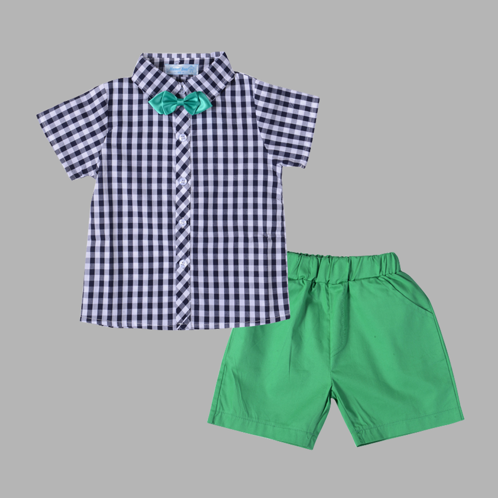 

Baby / Toddler Plaid Bow Tie Shirt and Green Shorts Set