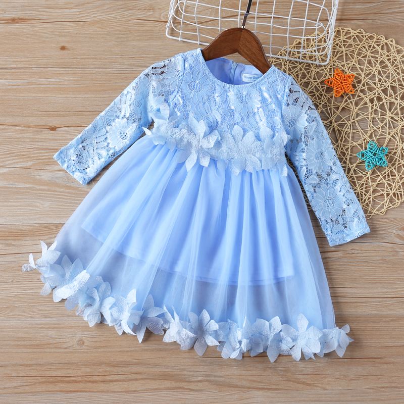 

Toddler Sweet Flower Embroidered Mesh Long-sleeve Tulle Party Dress