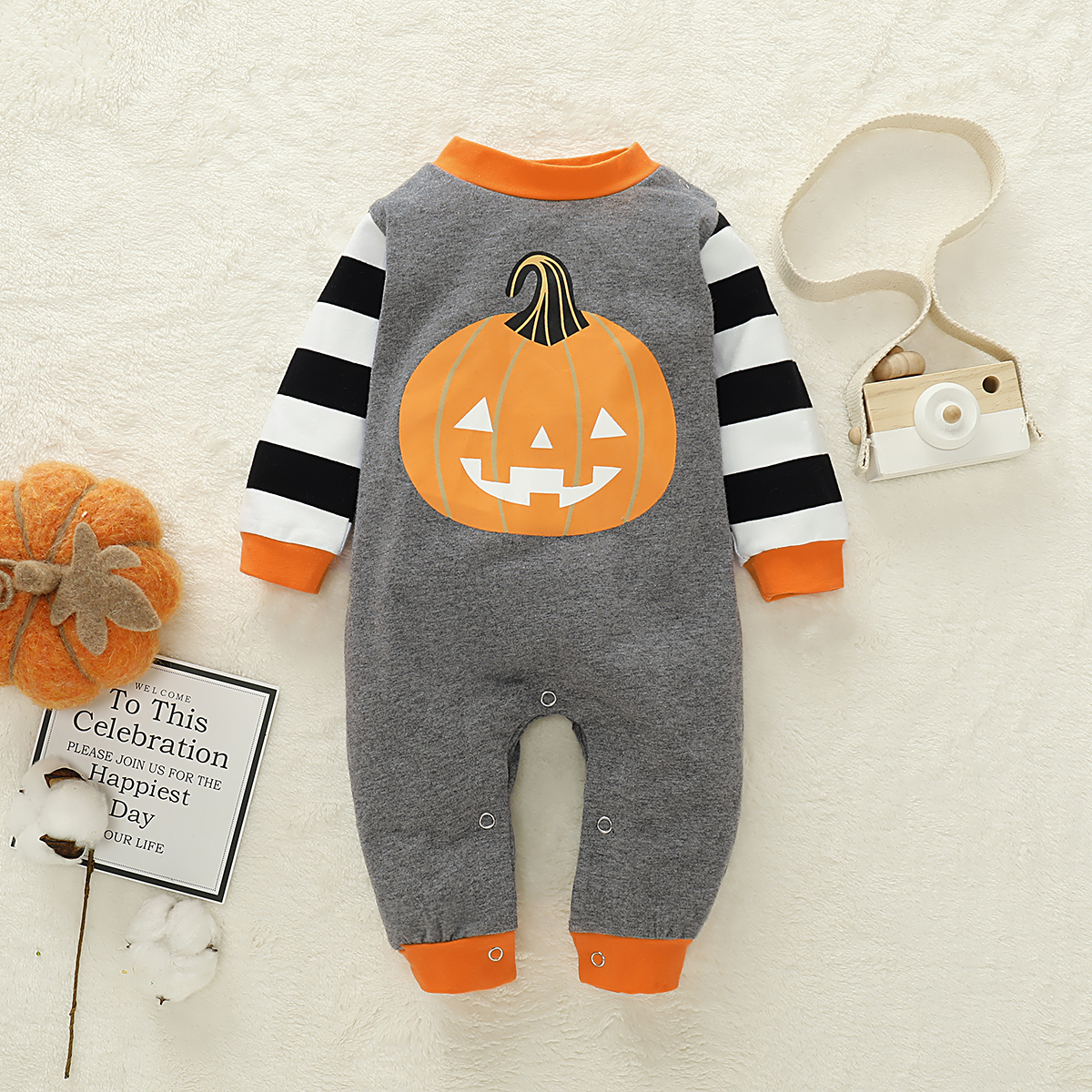 

Baby Boy / Girl Halloween Trick Pumpkin Print Long-sleeve Jumpsuit