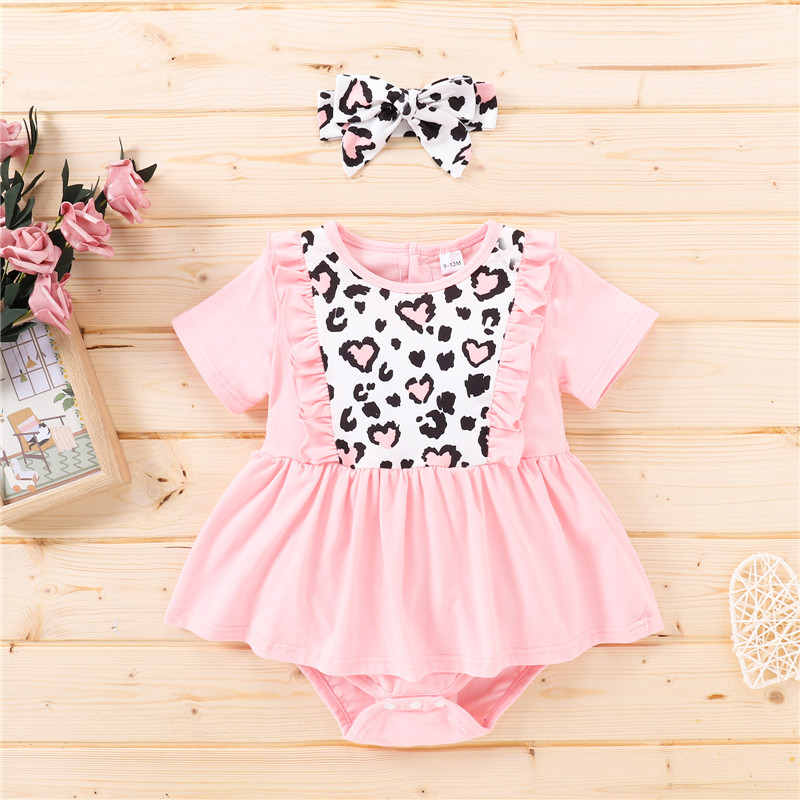 

2-Piece Baby Leopard Print Ruffle Dress Romper and Headband Set