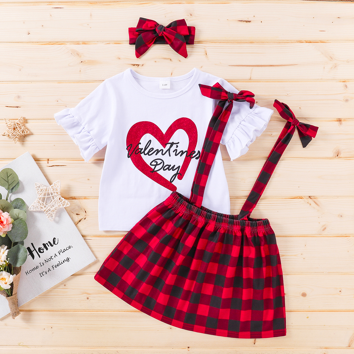 

Baby / Toddler Letter Top and Plaid Strap Skirt Set of Valentine