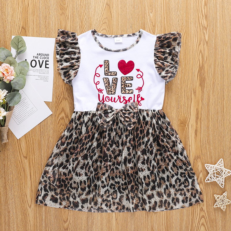

Toddler girl heart Letter Leopard Dress