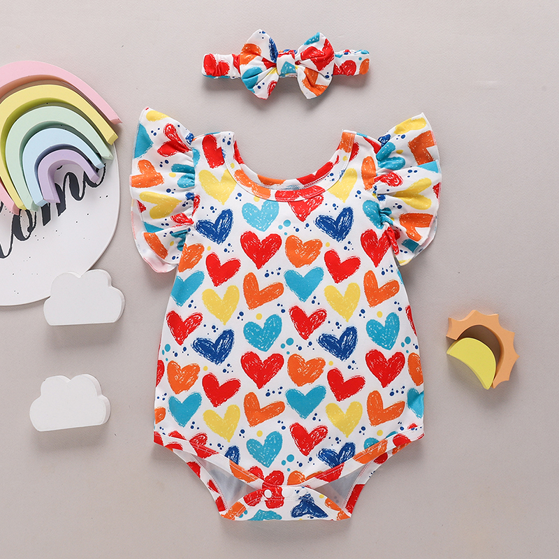 

2-piece Baby Heart Love Flutter-sleeve Romper and Headband Set