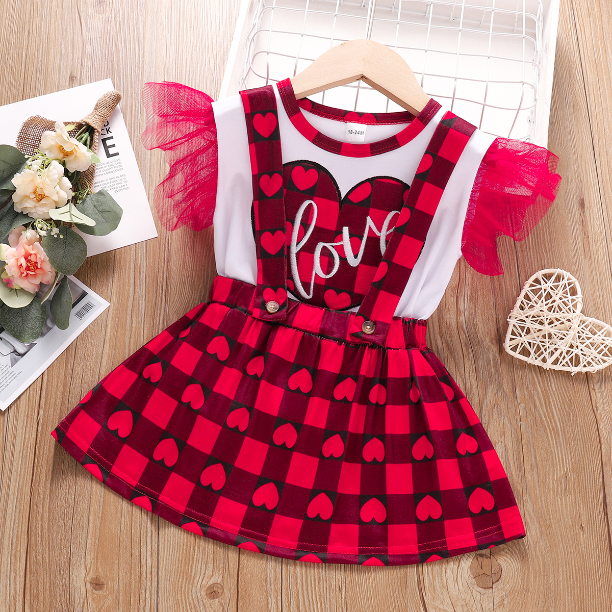 

2-piece Baby / Toddler Heart Top and Strap Dress Set of Valentine