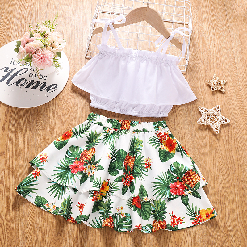 

2-piece Baby / Toddler Girl Solid Camisole and Print Skirt Set