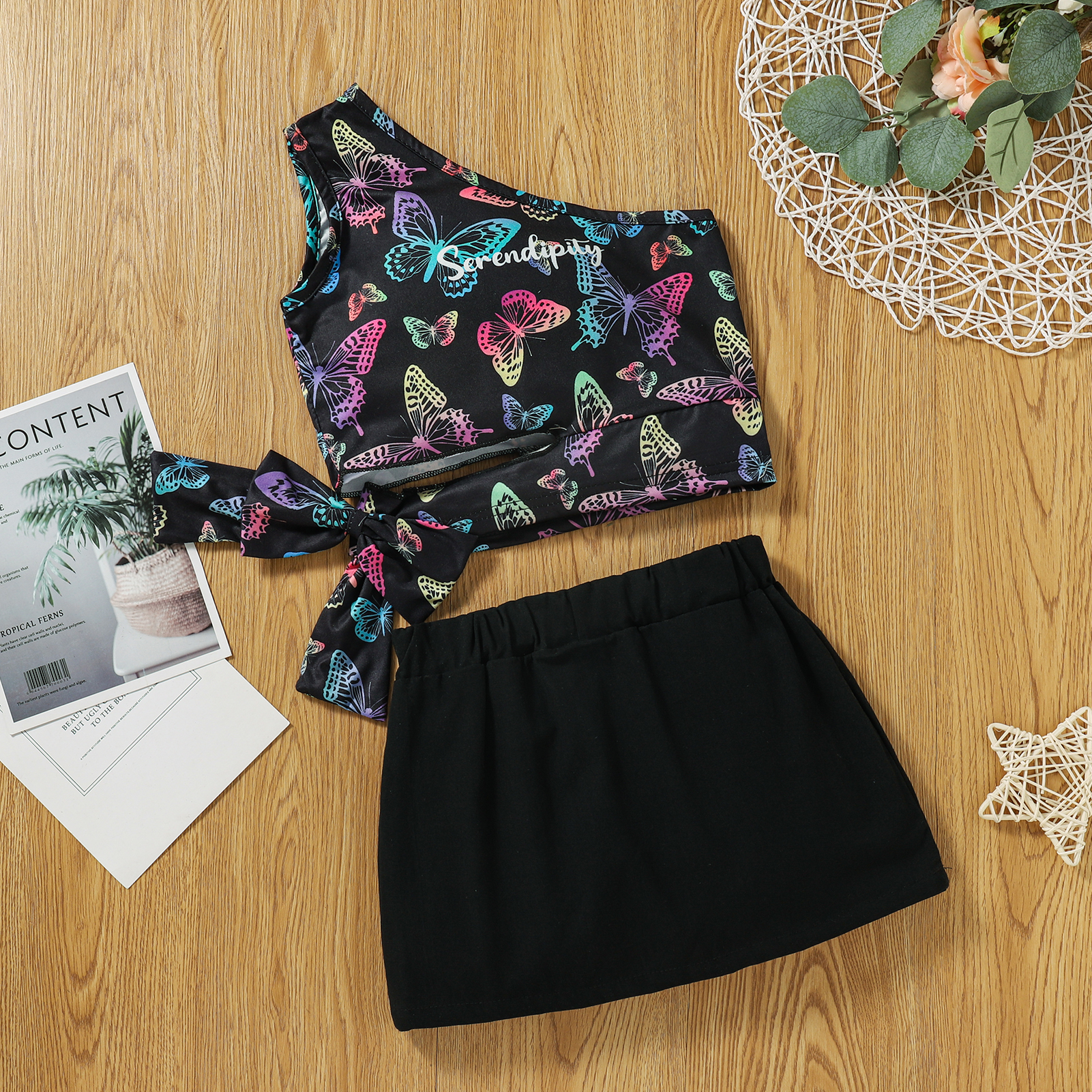

2-piece Toddler Girl Butterfly Bowknot Camisole and Skirt Set
