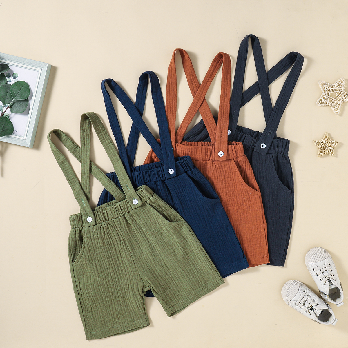 

Toddler Boy Casual Solid Strap Shorts Overalls