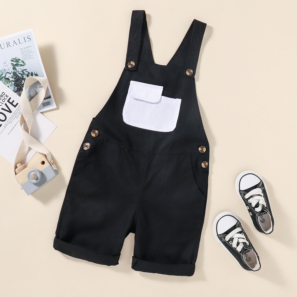 

Toddler Chic Solid Casual Overalls with Pocket
