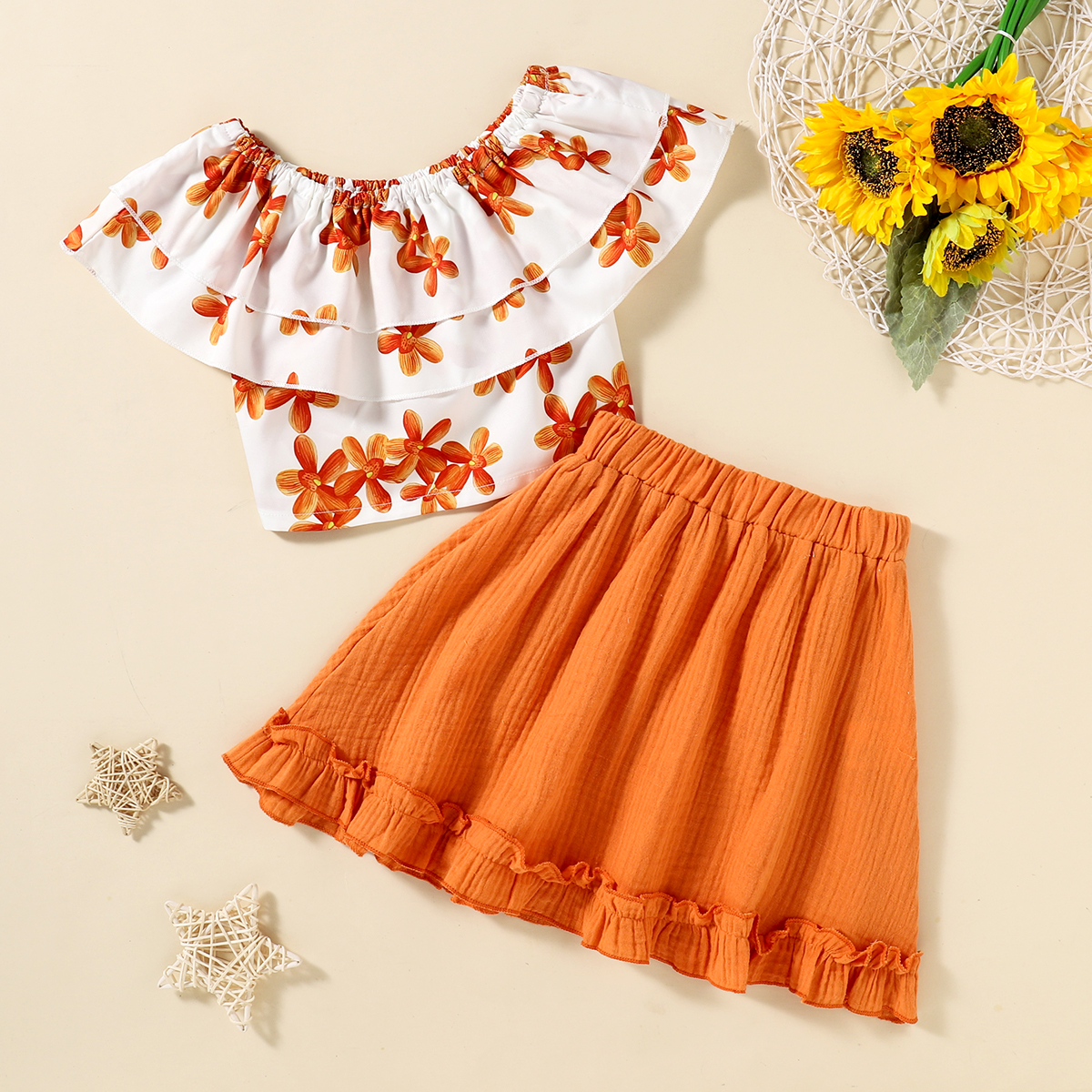 

2-piece Toddler Girl Floral Print Top and Skirt
