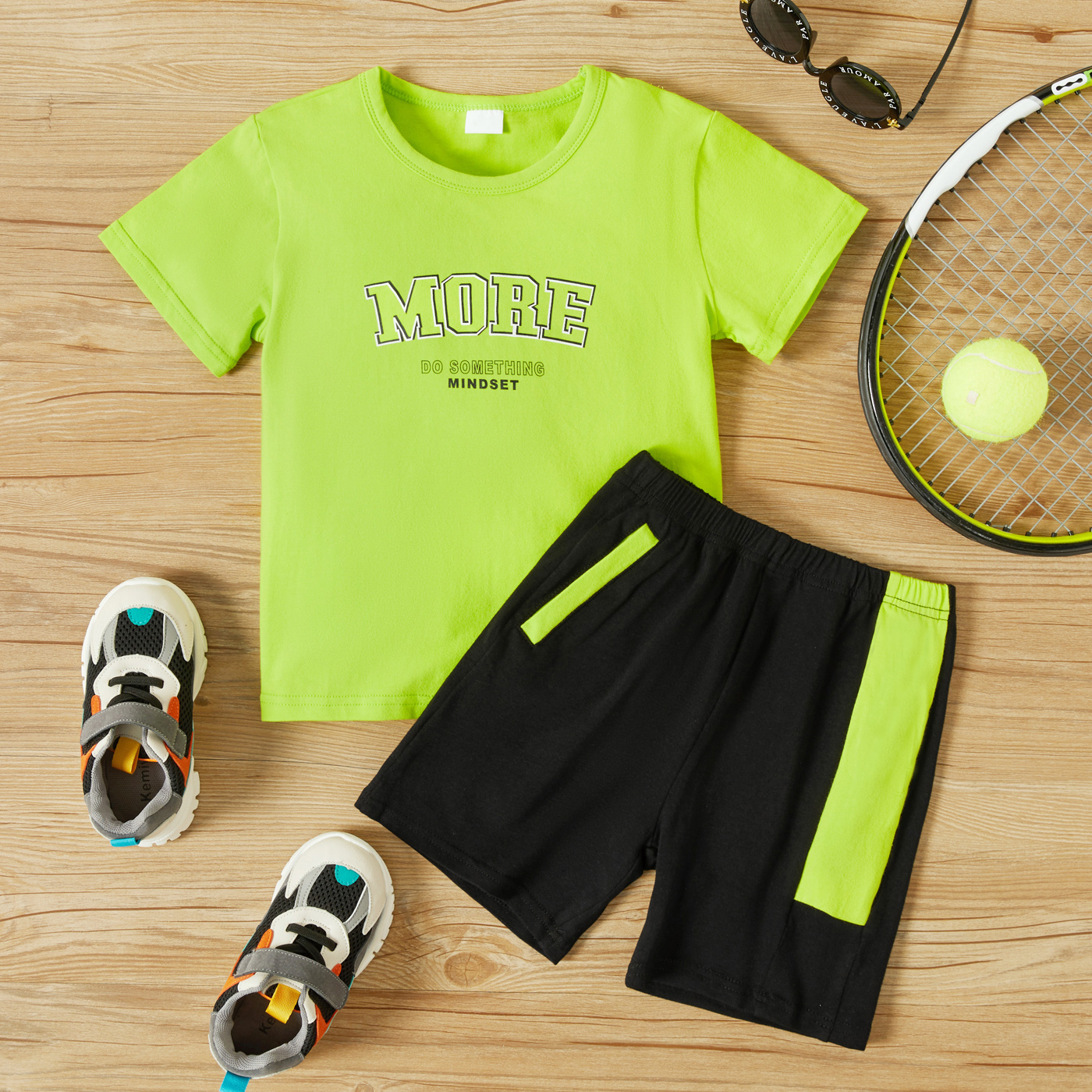 

2-piece Toddler Boy Fluorescent Color Tee and Shorts Casual Set