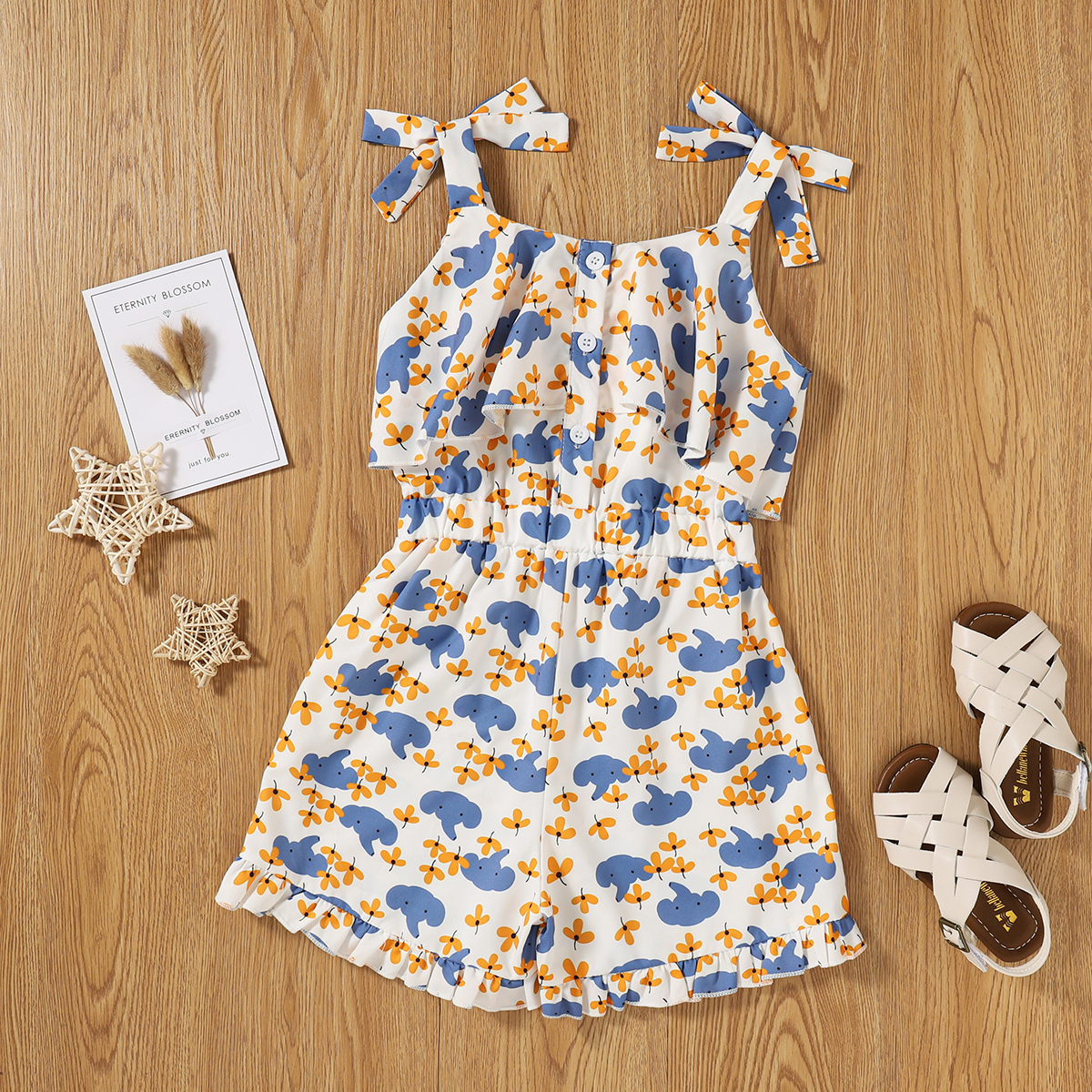 

Toddler Girl Elephant Floral Print Jumpsuit