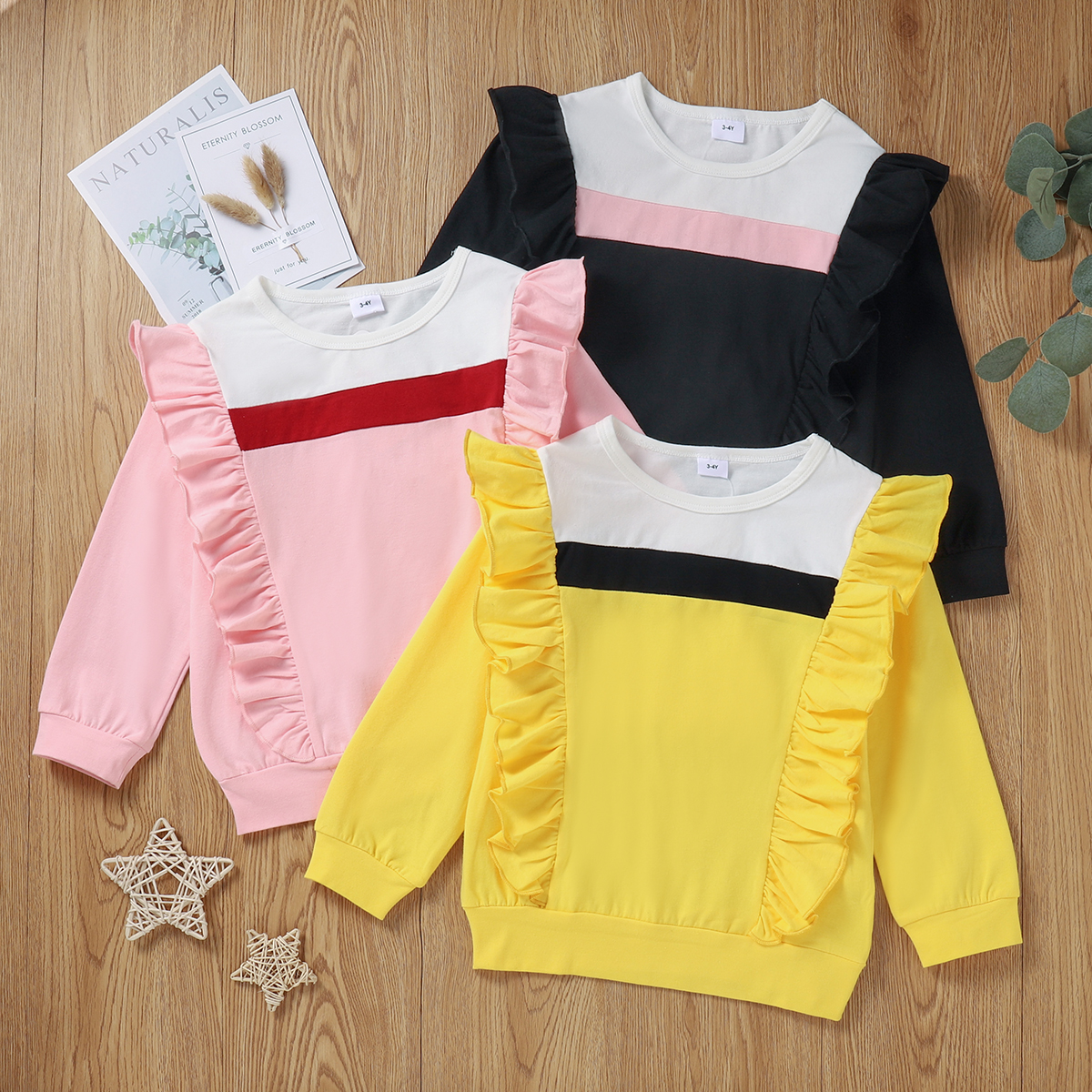 

Toddler Girl Stripe Ruffled Color block Pullover