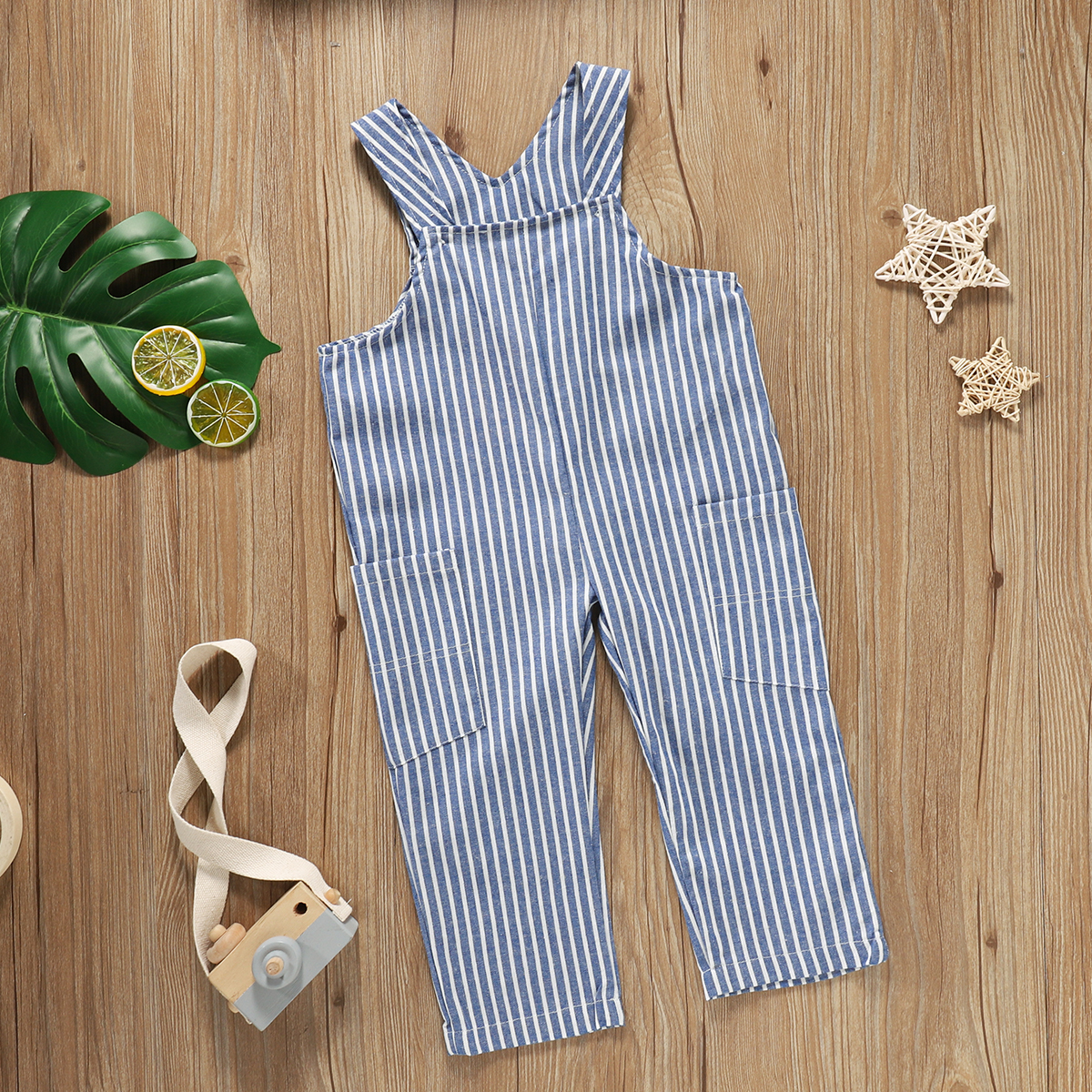 

Toddler Girl/Boy 100% Cotton Striped Casual Overalls with Pocket