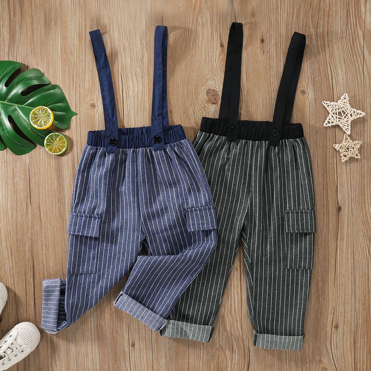 

Toddler Girl/Boy 100% Cotton Striped Button Design Overalls with Pocket
