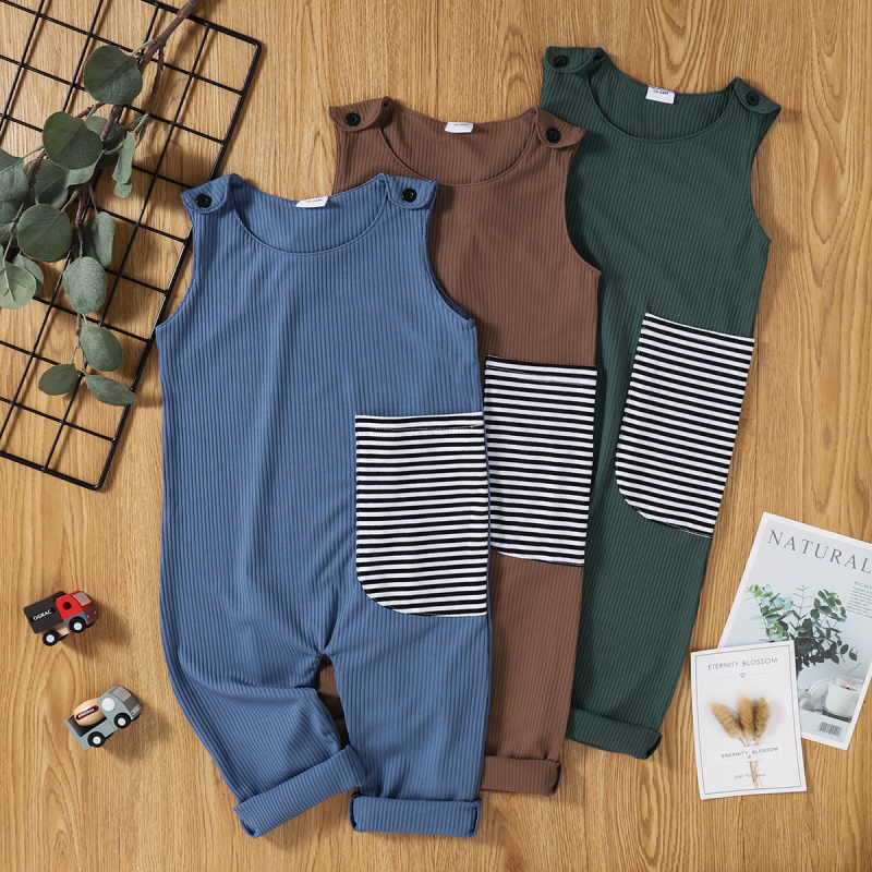 

Toddler Boy Striped Splice Casual Jumpsuit