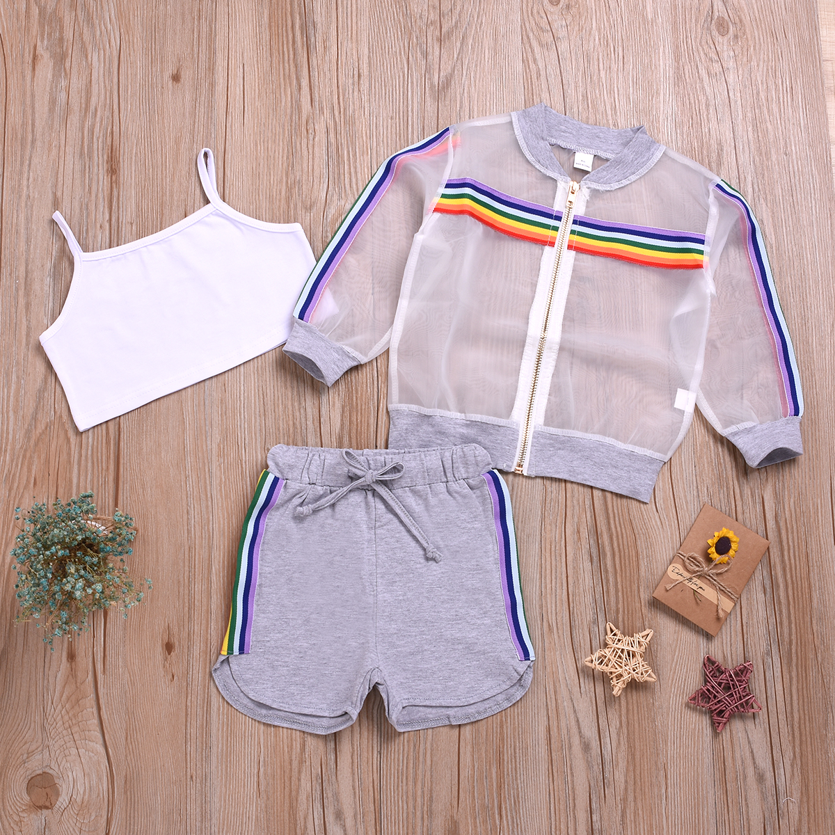 

3-piece Baby / Toddler Rainbow Striped Sunproof Coat, Tank and Shorts Set