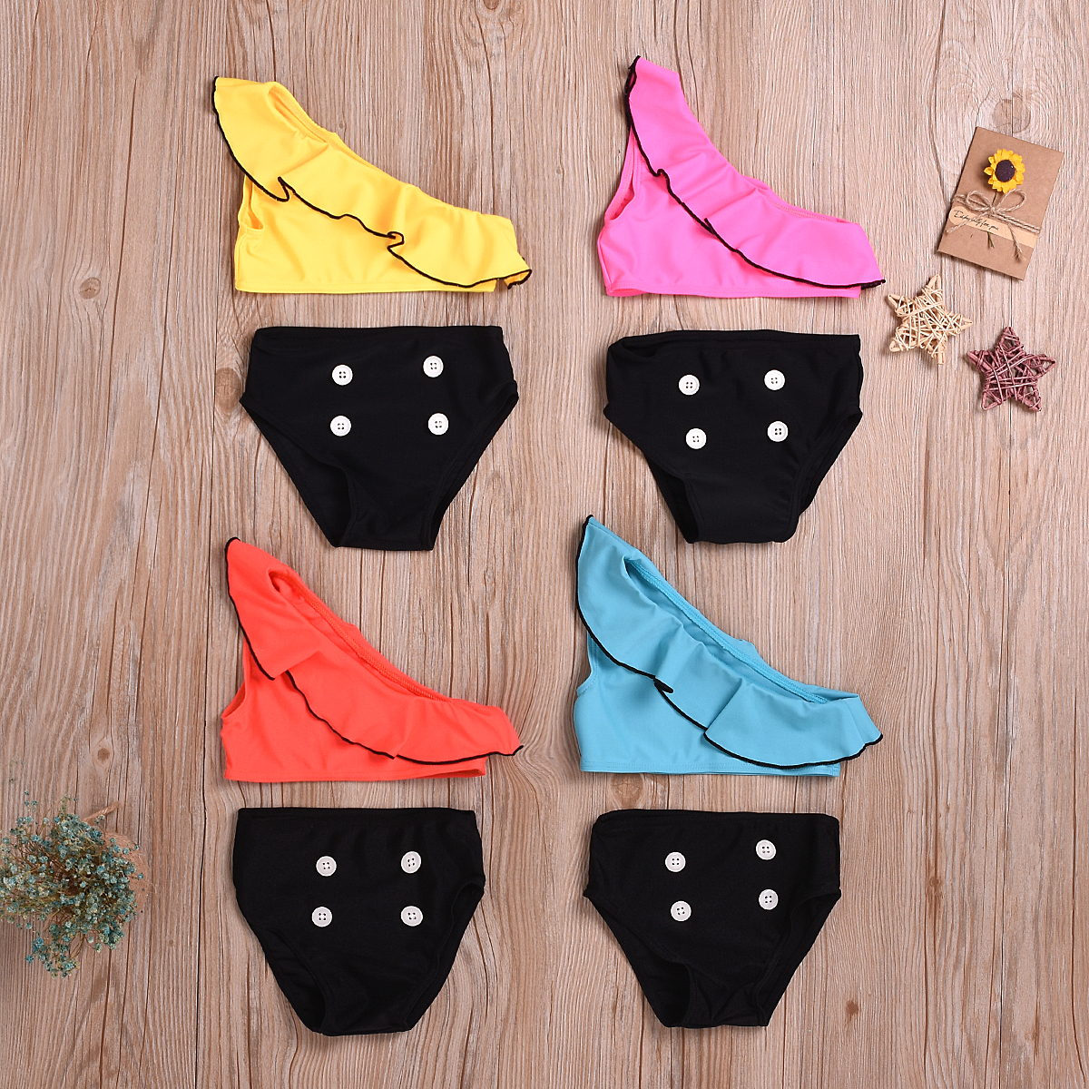 

Baby / Toddler Ruffled Off Shoulder Swim Top and Botton Decor Shorts Set