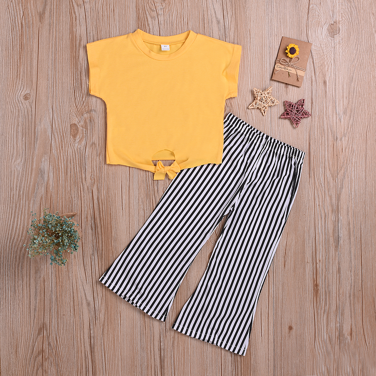 

Baby / Toddler Girl Solid Tee and Striped Bell Pants Set