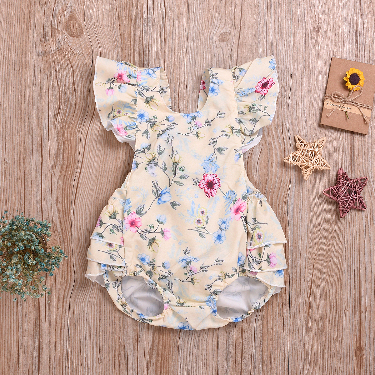 

Baby / Toddler Ruffled Floral Print Backless Bodysuit