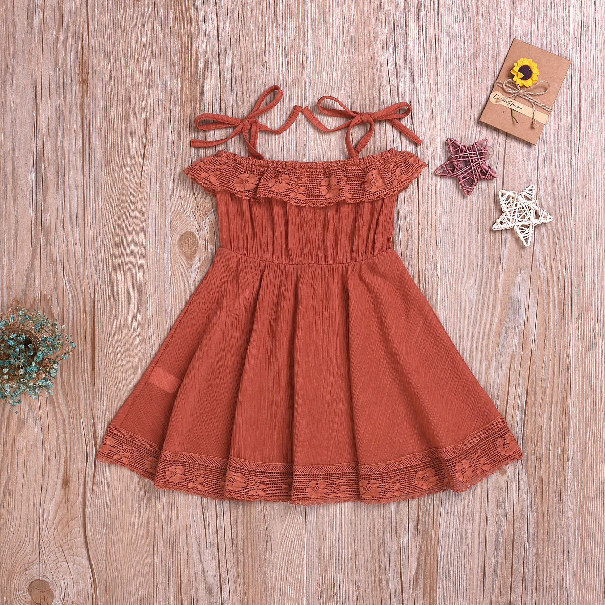 

Vintage Solid Tie-up Dress for Baby Girls