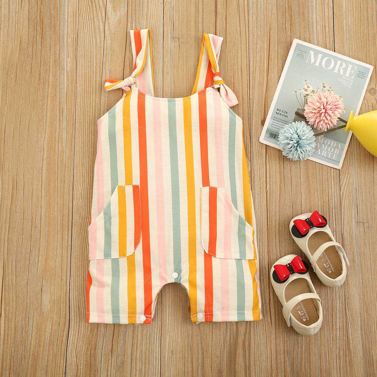 

100% Cotton Stripe or Cherry Print Sleeveless Baby Romper