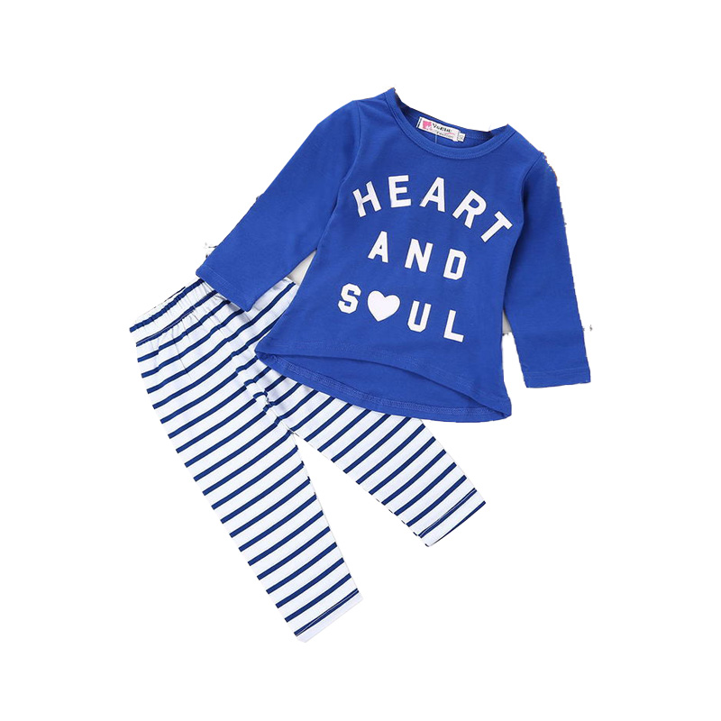 

Casual Letter Print Long-sleeve Top and Striped Pants Set for Toddler Girl