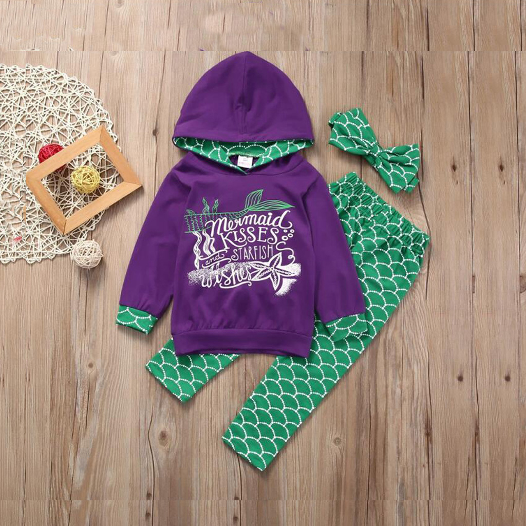 

Baby / Toddler Girl Mermaid Hoodie and Scale Pants with Headband