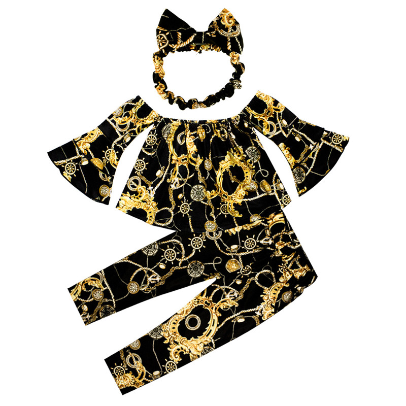 

3-piece Baby / Toddler Floral Off Shoulder Top, Bowknot Headband and Pants Set
