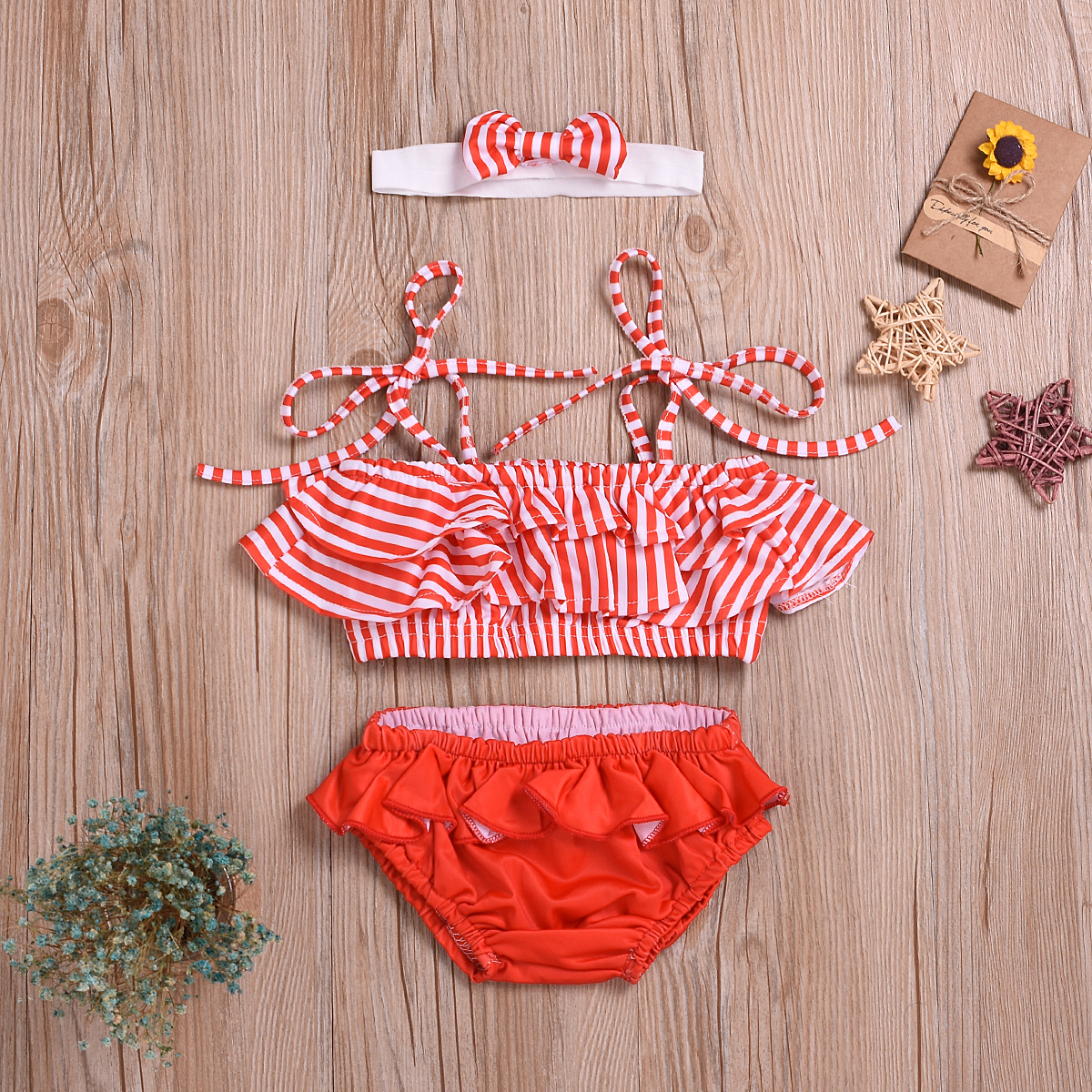 

3-piece Baby / Toddler Striped Swim Top, Shorts and Headband Set