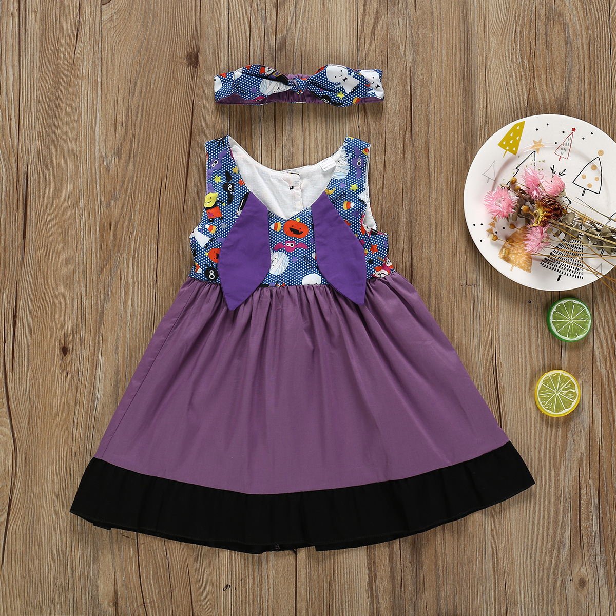 

Baby / Toddler Girl 3D Ears Design Cartoon Print Splice Sleeveless Dress with Headband