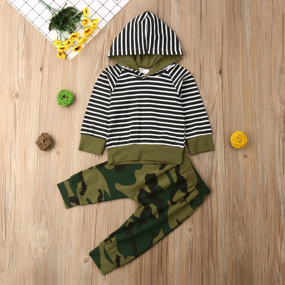 

Baby / Toddler Striped Long-sleeve Hoodie and Camouflage Pants Set