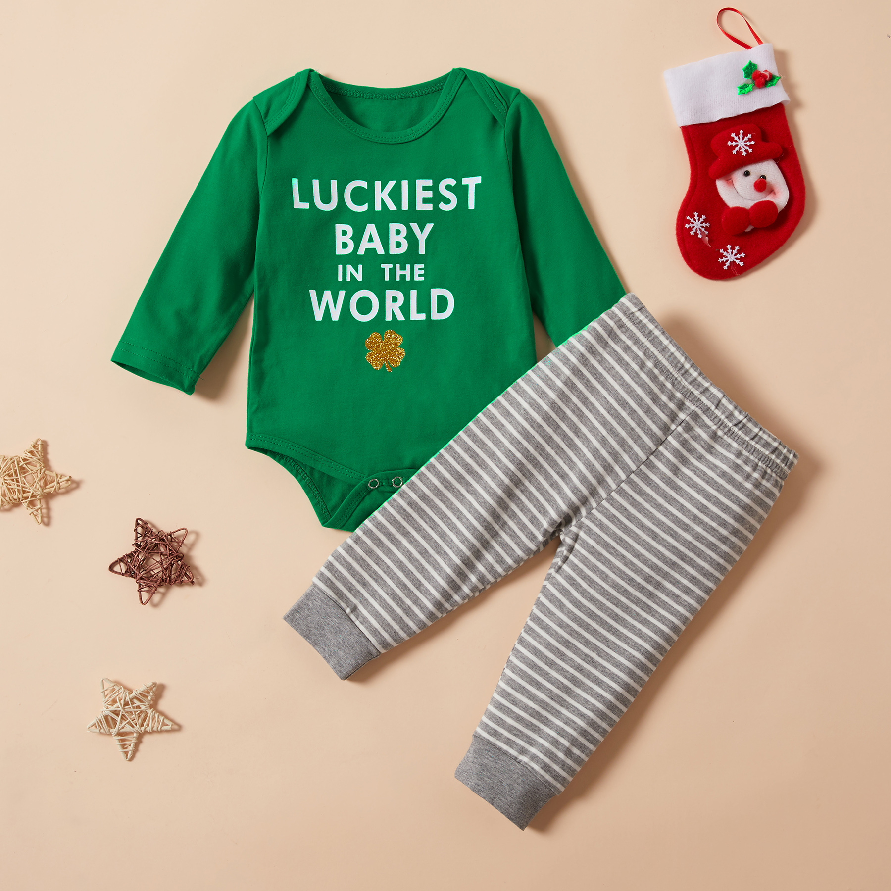 

Baby / Toddler LUCKIEST BABY IN THE WORLD Print Bodysuit and Striped Pants Set