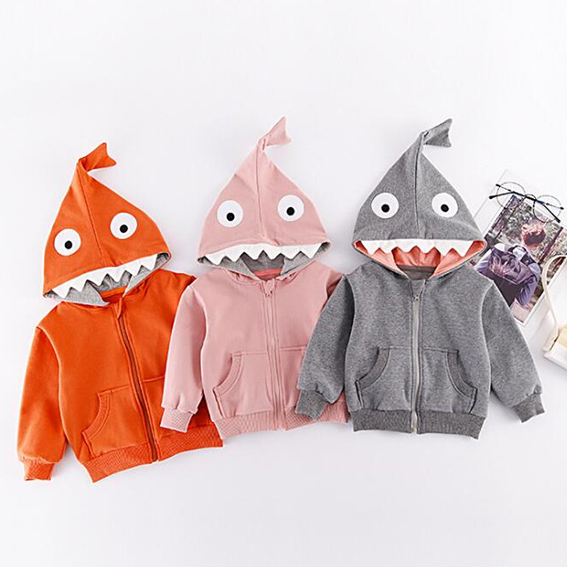

Baby / Toddler Stylish Dino Decor Solid Hooded Coat