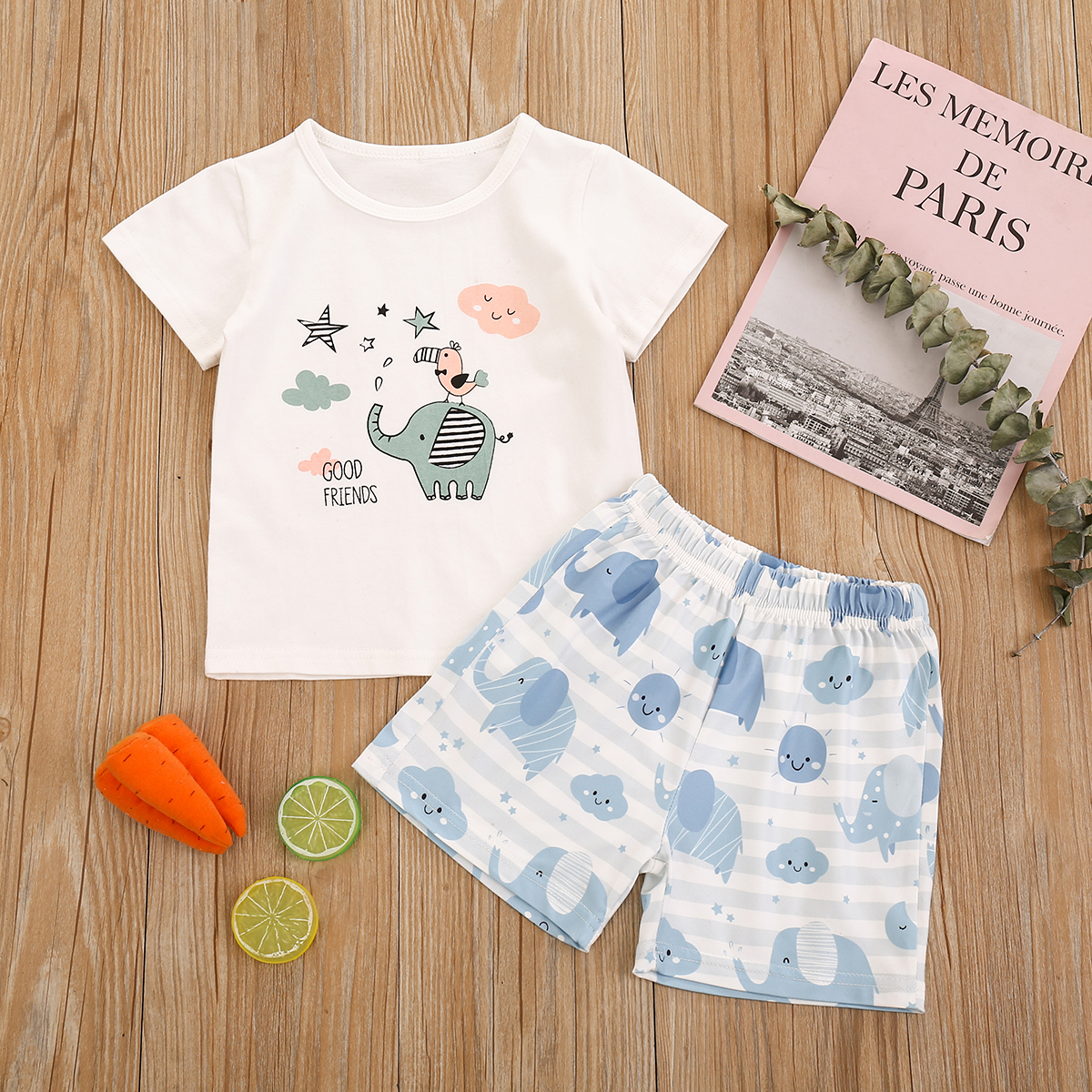 

2pcs Baby Unisex Short-sleeve Cotton casual Animal & Elephant Baby's Sets