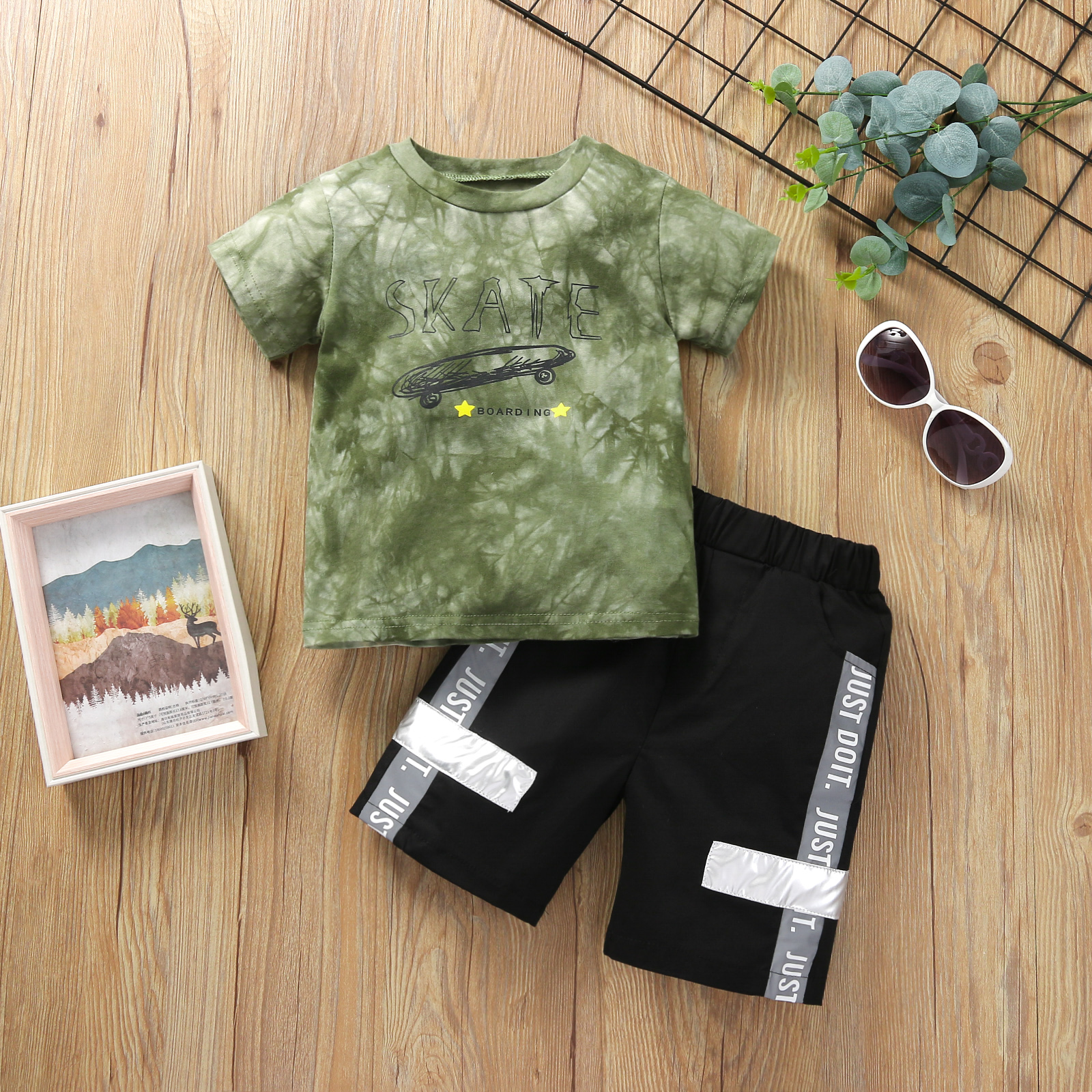 

2-piece Toddler Boy Letter Tie Dyed Tee and Shorts Set