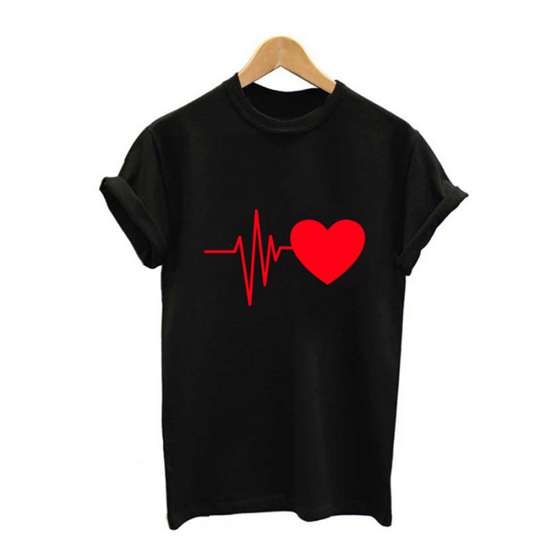 

Chic Heart Print Short Sleeves Loose Tee for Women