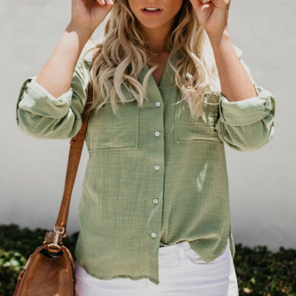 

Trendy Solid Long-sleeve Blouse