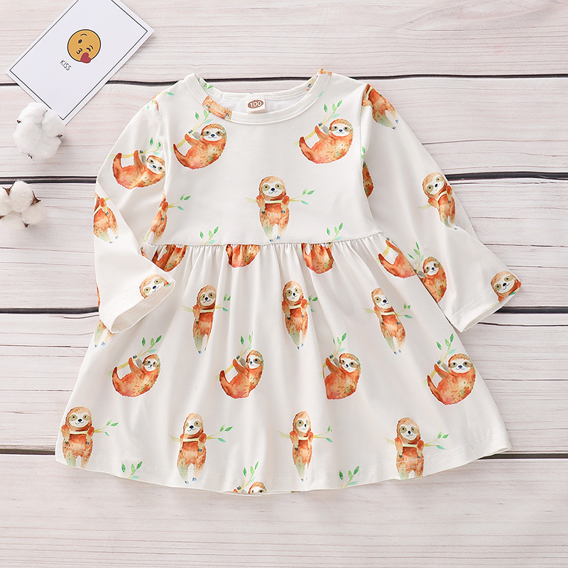 

Lovely Sloth Pattern Long-sleeve Dress for Baby Girl