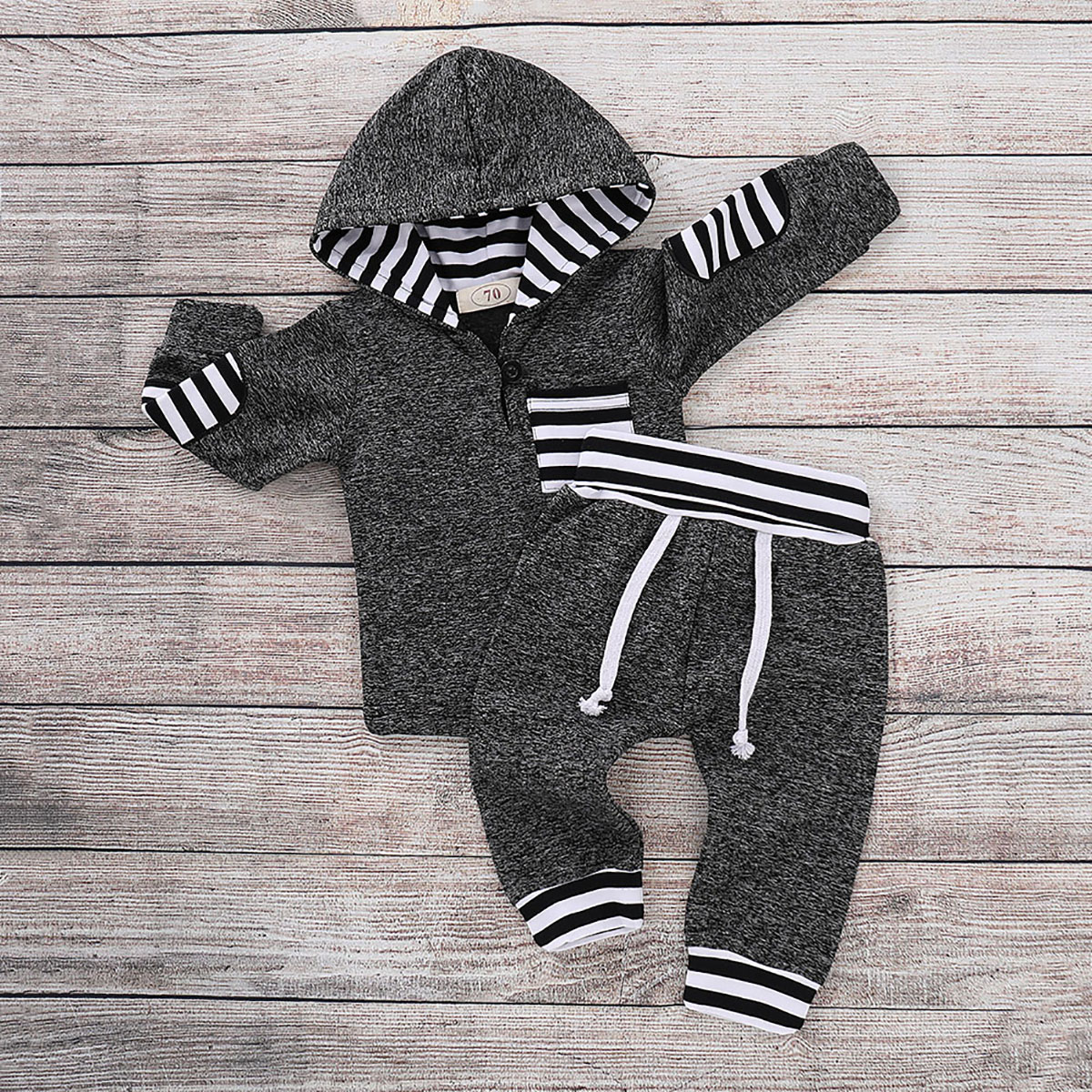 

Trendy Striped Design Long-sleeve Hoodie and Pants Set